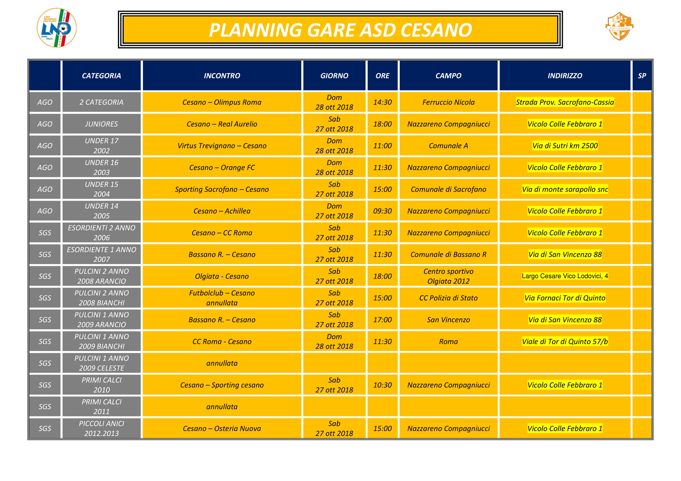 CALENDARIO 27 - 28 ott0bre-1