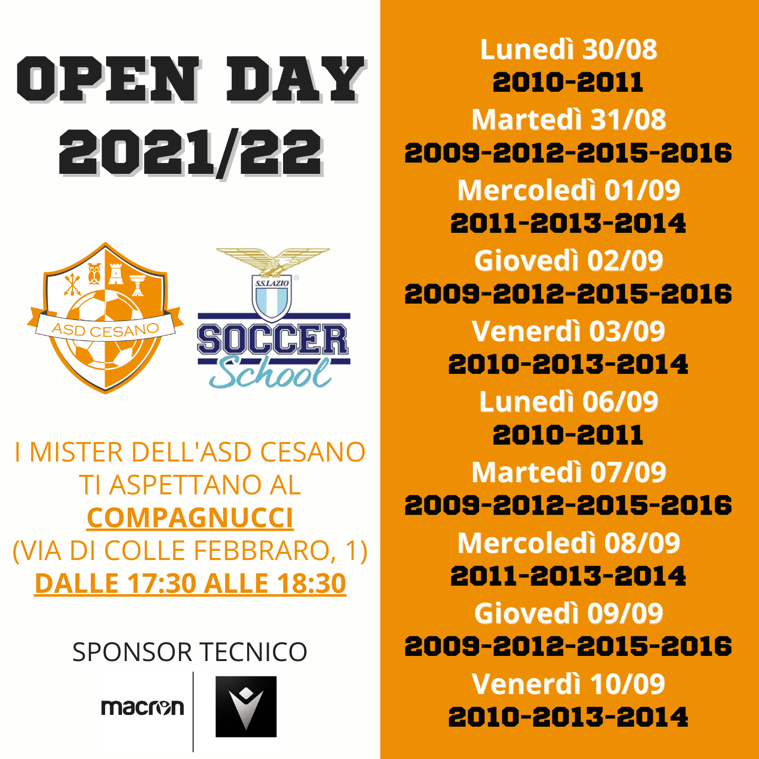 Al momento stai visualizzando Open Day Scuola Calcio 2021/2022