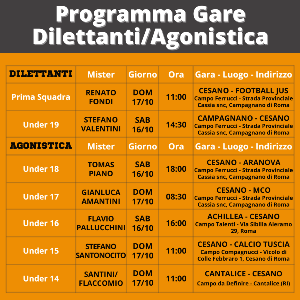 Programma Gare 16-17 ottobre